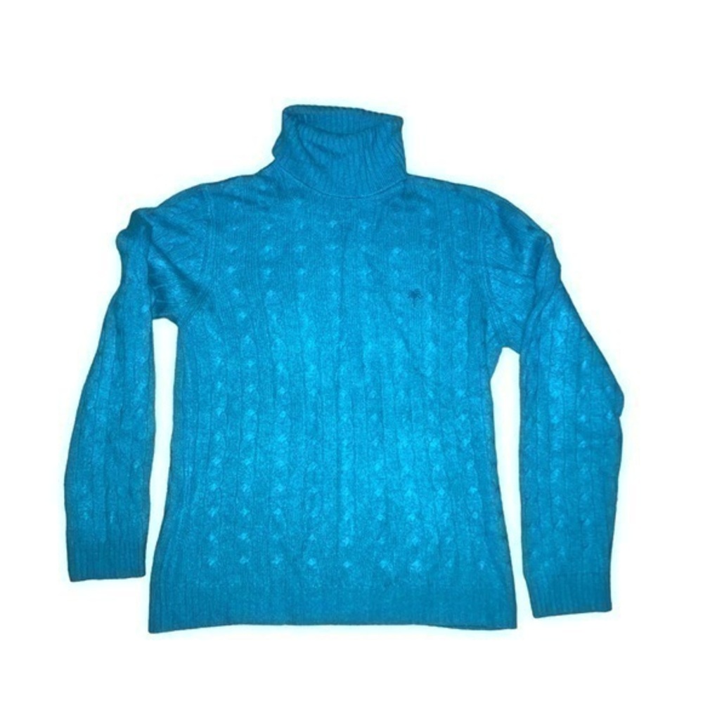Lilly Pulitzer white tag label blue 100% cashmere knit sweater turtleneck
